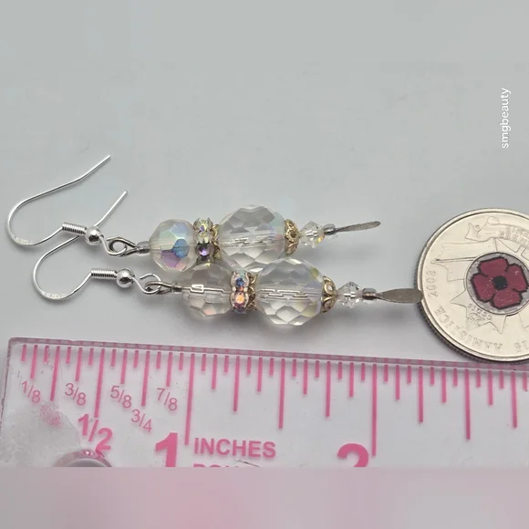 Handmade Sterling Silver AB Crystal Christmas Earrings 2” Swarovski Style - Picture 8 of 8